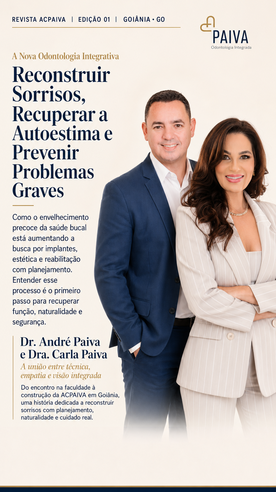 Capa da Revista ACPAIVA, edição 01, com Dr. André Paiva e Dra. Carla Paiva